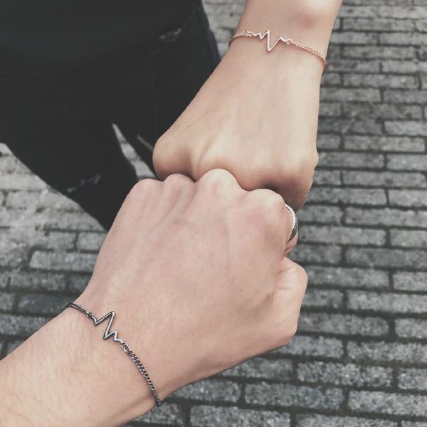 link, chain trendy simple waves ecg bracelet & link couple for men woman heart charm fashion jewelry, Black
link, chain trendy simple waves ecg bracelet & link couple for men woman heart charm fashion jewelry, Black