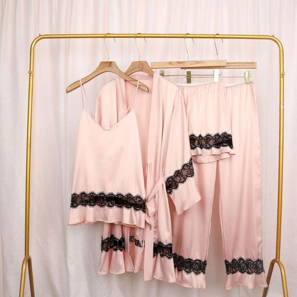 tianluo 2021 spring and autumn silk satin pure color temptation nightgown style pajamas four piece home suit women's two pants, White
tianluo 2021 spring and autumn silk satin pure color temptation nightgown style pajamas four piece home suit women's two pants, White
