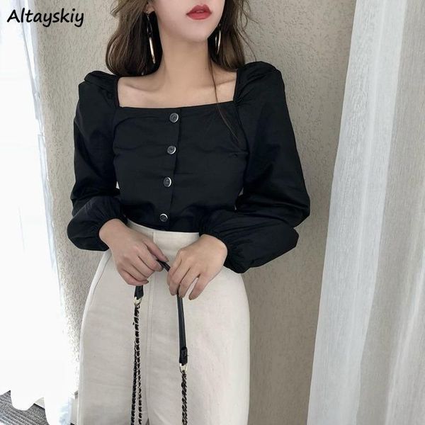 women's blouses & shirts women square collar puff sleeve solid retro student korean style temperament elegant leisure ladies all-match, White
women's blouses & shirts women square collar puff sleeve solid retro student korean style temperament elegant leisure ladies all-match, White