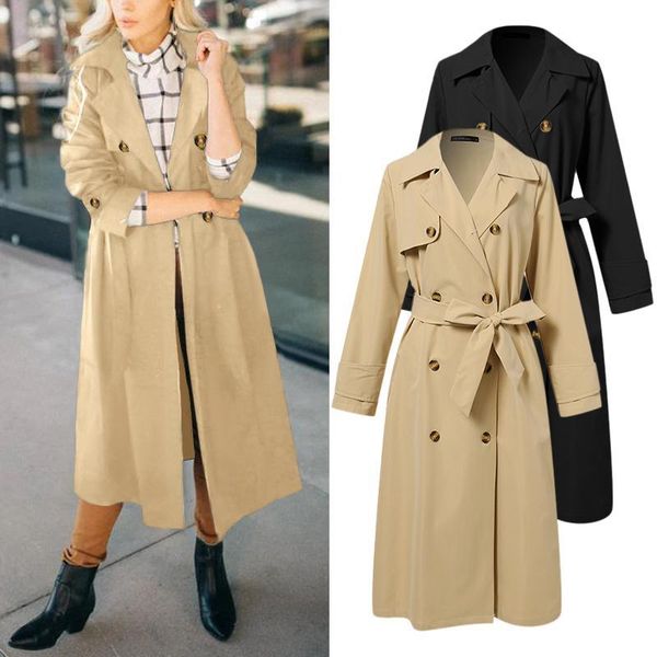 women's trench coats fashion double breasted outwear women casual solid color long windbreaker spring autumn jackets plus size, Tan;black
women's trench coats fashion double breasted outwear women casual solid color long windbreaker spring autumn jackets plus size, Tan;black