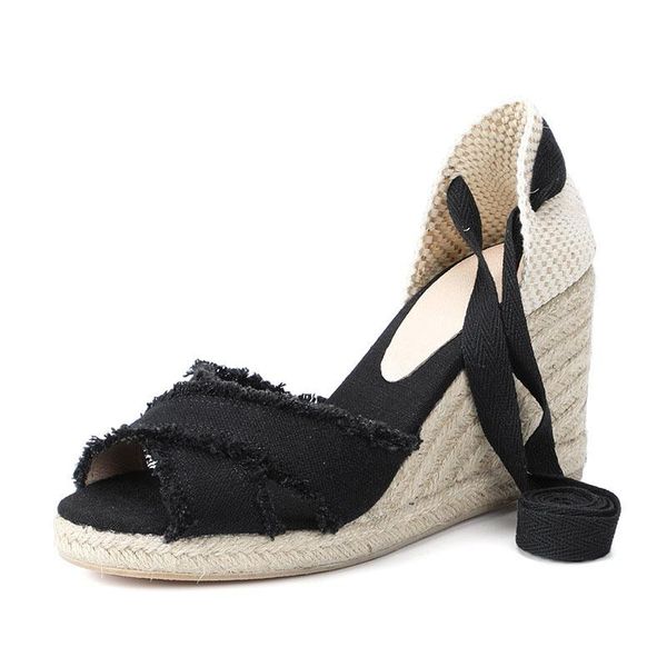 pure linen sole strap-on ladies' wedge sandals super high heels old rag design summer shoes open toe sandalias mujer dress, Black
pure linen sole strap-on ladies' wedge sandals super high heels old rag design summer shoes open toe sandalias mujer dress, Black