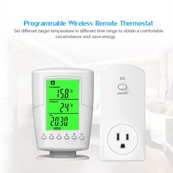 smart home control programmable wireless remote thermostat lcd screen + plug in socket heating cooling program temperature controller
smart home control programmable wireless remote thermostat lcd screen + plug in socket heating cooling program temperature controller