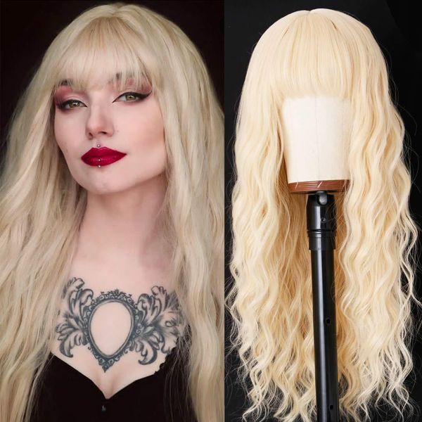 blonde wave synthetic wig simulation human hair wigs with bangs 24 inches perruques for women rxg9168, Black
blonde wave synthetic wig simulation human hair wigs with bangs 24 inches perruques for women rxg9168, Black