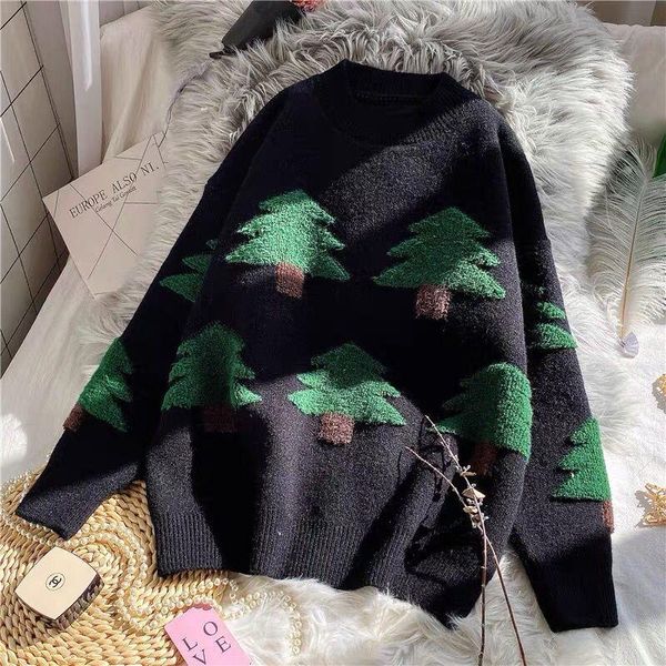 women's sweaters mock neck sweater 2021 winter autumn christmas tree pattern woman pullovers casual knitted loose jumpers, White;black
women's sweaters mock neck sweater 2021 winter autumn christmas tree pattern woman pullovers casual knitted loose jumpers, White;black