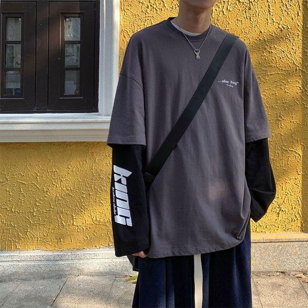 men's t-shirts printed long-sleeved fake two-piece men oversized t-shirt autumn korean casual loose preppy style couple trend, White;black
men's t-shirts printed long-sleeved fake two-piece men oversized t-shirt autumn korean casual loose preppy style couple trend, White;black