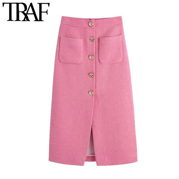traf women chic fashion with buttons front slit tweed midi skirt vintage high waist back zipper female skirts mujer 210415, Black
traf women chic fashion with buttons front slit tweed midi skirt vintage high waist back zipper female skirts mujer 210415, Black