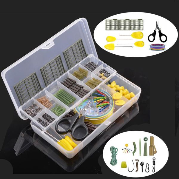 232pcs 101pcs carp fishing accessories with braided line hooks baiting needles hair rigs tackle double layer box
232pcs 101pcs carp fishing accessories with braided line hooks baiting needles hair rigs tackle double layer box