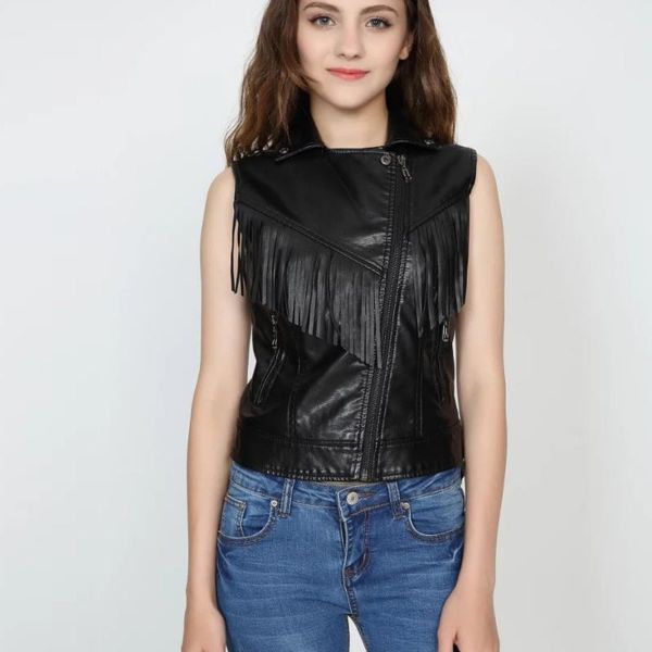 women's leather & faux nice fashion vest jacket bomber motorcycle jackets women tassel brand jaqueta couro, Black
women's leather & faux nice fashion vest jacket bomber motorcycle jackets women tassel brand jaqueta couro, Black