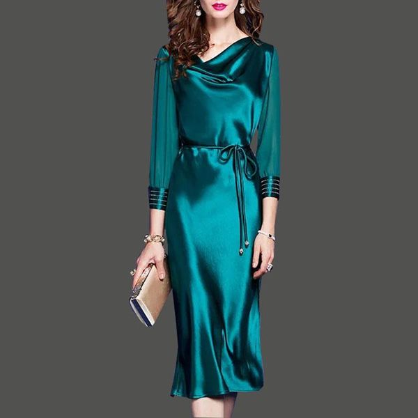 casual dresses silk spaghetti long sleeve lace-up spring and autumn dress women satin elegant party plus size vestidos, Black;gray
casual dresses silk spaghetti long sleeve lace-up spring and autumn dress women satin elegant party plus size vestidos, Black;gray
