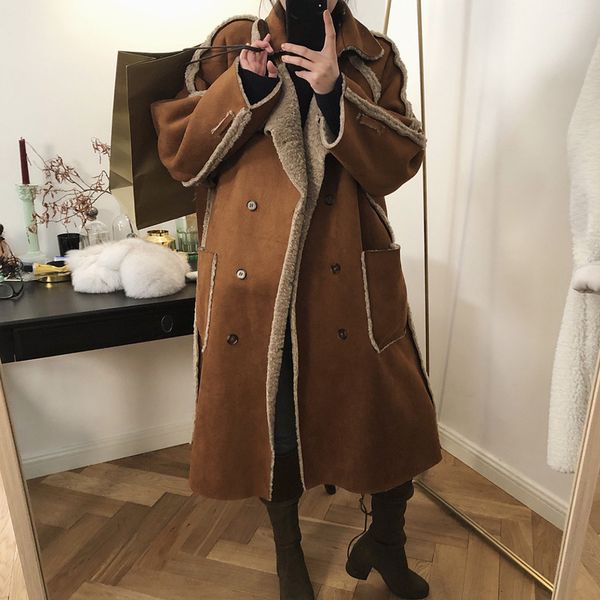leather winter women loose plus size fake suede leather outerwear long double breasted faux lamb wool shearling coats two side wear a94, Black
leather winter women loose plus size fake suede leather outerwear long double breasted faux lamb wool shearling coats two side wear a94, Black
