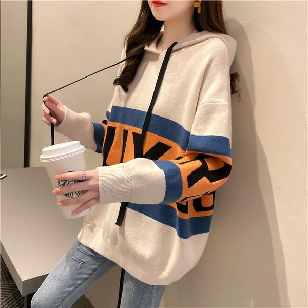 women's sweaters 2021 autumn knit sweater hoodies women spring letter print pullover female oversize jumpers hooded pullovers, White;black
women's sweaters 2021 autumn knit sweater hoodies women spring letter print pullover female oversize jumpers hooded pullovers, White;black