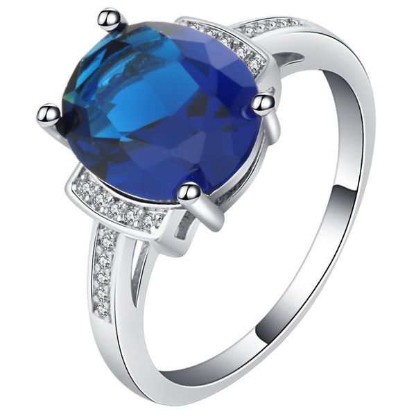 wedding rings ufooro charming royal blue crystal ring for women 3ct oval birthstone with zircon anniversary gift, Slivery;golden