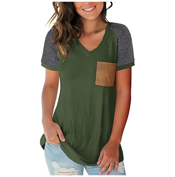 women's blouse fashion for women casual short sleeve pocket pachwork v-neck blouses & shirts, White
women's blouse fashion for women casual short sleeve pocket pachwork v-neck blouses & shirts, White