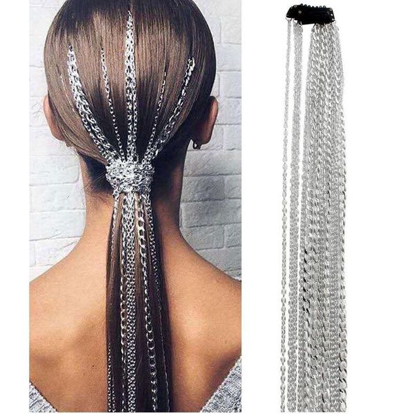 wig extension chain women girls headwear head chains punk clips classic fashion fringe hair accessories am2140 & barrettes, Golden;silver