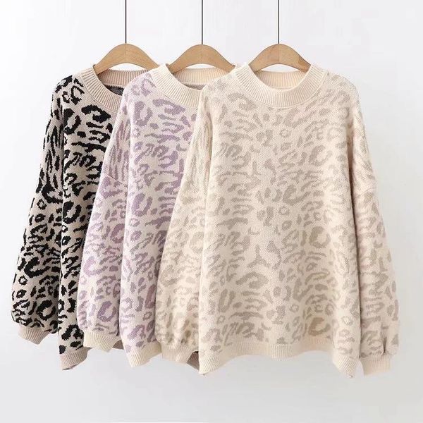 women's sweaters 2021 sweater autumn and winter knitted loose leopard round neck pullover long lantern sleeve, White;black
women's sweaters 2021 sweater autumn and winter knitted loose leopard round neck pullover long lantern sleeve, White;black