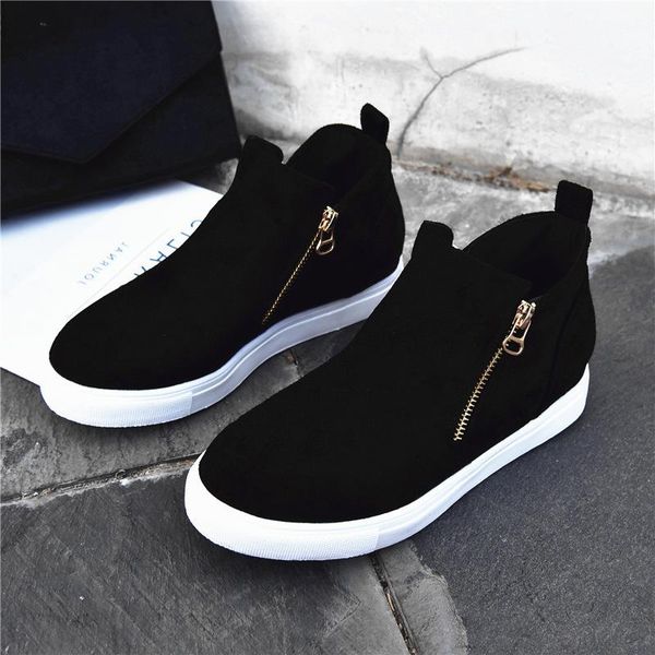 boots women ankle vulcanize shoes ladies sneakers high flat basket femme casual trainers, Black