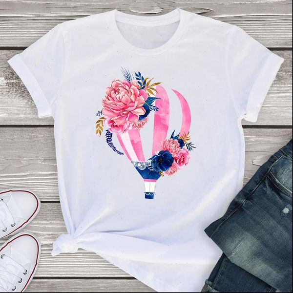 women graphic short sleeve balloon cartoon flower fashion summer lady womens clothing t shirt tees female, White 
women graphic short sleeve balloon cartoon flower fashion summer lady womens clothing t shirt tees female, White