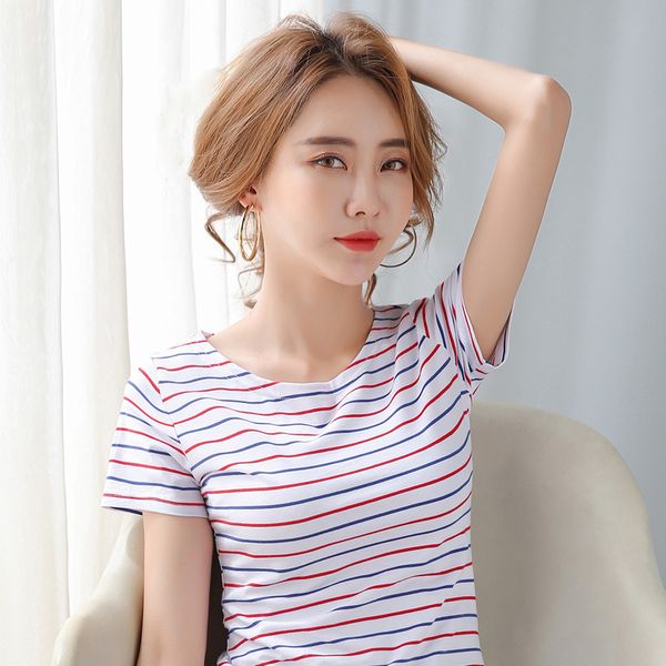 women t-shirt short sleeve spring autumn pullover striped base tees elastic casual cotton t-shirts plus size s-5xl 210423, White
women t-shirt short sleeve spring autumn pullover striped base tees elastic casual cotton t-shirts plus size s-5xl 210423, White