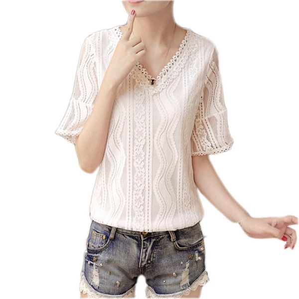 women's blouses & shirts summer lace shirt fashion women blouse short sleeve hollow v-neck korean crochet flare sleeves ladies, White
women's blouses & shirts summer lace shirt fashion women blouse short sleeve hollow v-neck korean crochet flare sleeves ladies, White