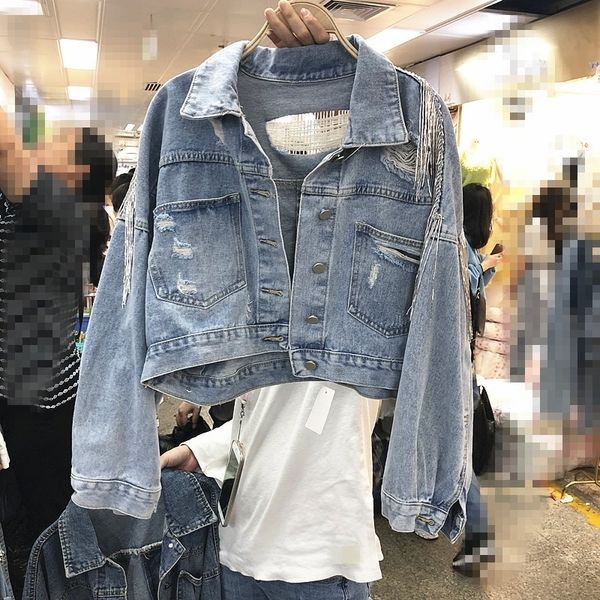 women's jackets women denim short coat, ripped hole, ie beading, chic jacket, fall jeans, streetwear only breasted blue jacket. fnwt, Black;brown
women's jackets women denim short coat, ripped hole, ie beading, chic jacket, fall jeans, streetwear only breasted blue jacket. fnwt, Black;brown