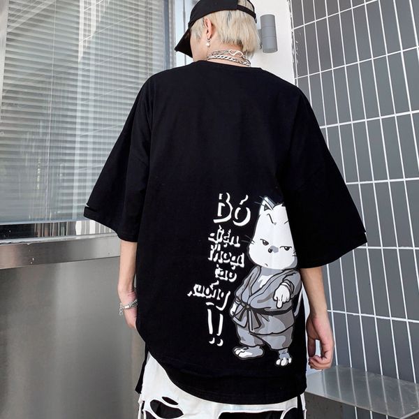 t shirt 2021 summer men's fashion brand 5-sleeve lower cut cat and women's loose half sleeve oversize short, White;black
t shirt 2021 summer men's fashion brand 5-sleeve lower cut cat and women's loose half sleeve oversize short, White;black