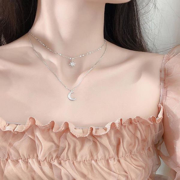 pendant necklaces 925 sterling silver double layer star moon clavicle chain necklace women girl cubic zircon gift party wedding jewelry
pendant necklaces 925 sterling silver double layer star moon clavicle chain necklace women girl cubic zircon gift party wedding jewelry