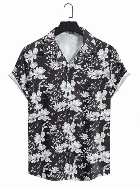 men random floral print shirt l1jc#, White;black