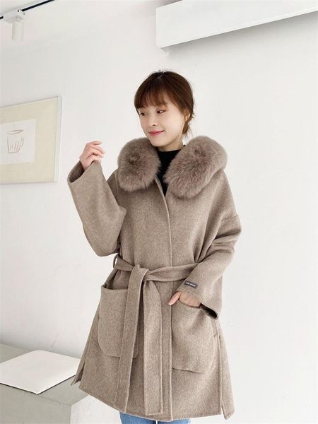 women's wool & blends nova chegada venda quente real gola de pele raposa lã casaco carshmere tamanho grande feminino mod, Black
women's wool & blends nova chegada venda quente real gola de pele raposa lã casaco carshmere tamanho grande feminino mod, Black