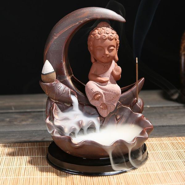 sachet bags backflow incense burner little monk stick holder quemador incienso home office bouddha decoration + 10pcs cones 
sachet bags backflow incense burner little monk stick holder quemador incienso home office bouddha decoration + 10pcs cones