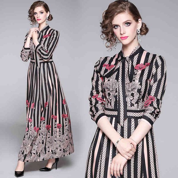 2020 spring runway maxi dress women's long sleeve bow collar striped flower print vintage long dress female empire trend dress, Black;gray
2020 spring runway maxi dress women's long sleeve bow collar striped flower print vintage long dress female empire trend dress, Black;gray