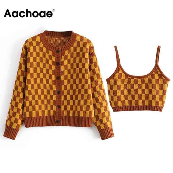 aachaoe women casual plaid knitted 2 piece set long sleeve cardigan with short camisole ladies outfits vintage sets 210413, White
aachaoe women casual plaid knitted 2 piece set long sleeve cardigan with short camisole ladies outfits vintage sets 210413, White