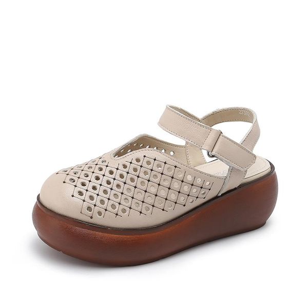 summer cowhide hollow out sandals women's round head wedges heel casual genuine leather, Black
summer cowhide hollow out sandals women's round head wedges heel casual genuine leather, Black