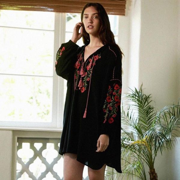 casual dresses bohemian style mini dress summer women long sleeve v neck flower embroidery tassel short femme boho beach hippie vestido, Black;gray
casual dresses bohemian style mini dress summer women long sleeve v neck flower embroidery tassel short femme boho beach hippie vestido, Black;gray