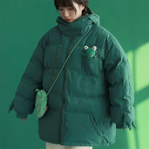 kawaii frog cotton jacket female coat winter korean fashion cartoon cute doll couple niche design sense warm 211216, Black 
kawaii frog cotton jacket female coat winter korean fashion cartoon cute doll couple niche design sense warm 211216, Black