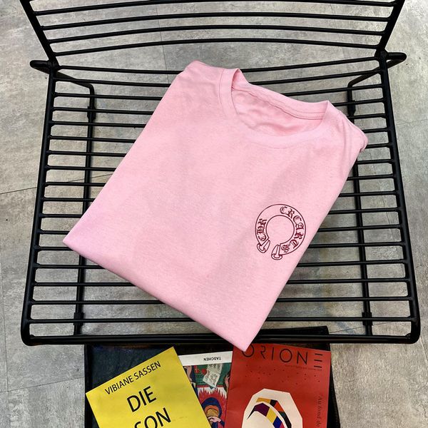 t shirt trendy summer horseshoe contrast ch cross phantom print men's and women's short sleeve powder, White
t shirt trendy summer horseshoe contrast ch cross phantom print men's and women's short sleeve powder, White