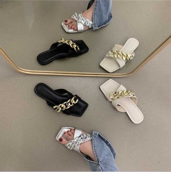slippers 2021 european and american style metal chain crossing flat women's sandals single shoes, Black
slippers 2021 european and american style metal chain crossing flat women's sandals single shoes, Black