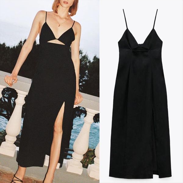 za cut out black women dresses slip party backless long strap slit midi summer, Black;gray
za cut out black women dresses slip party backless long strap slit midi summer, Black;gray