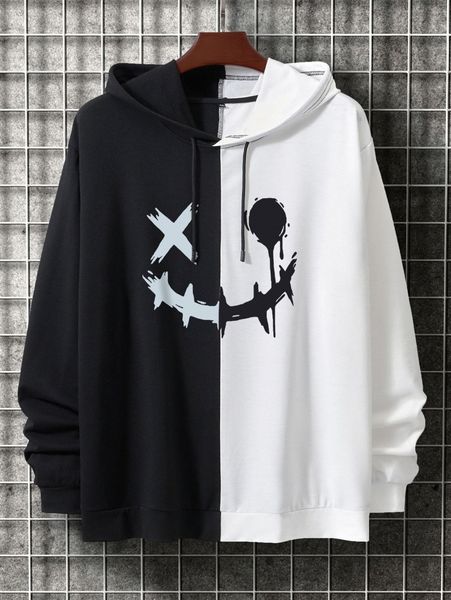 men cartoon graphic two tone drawstring hoodie r1ig#, Black 
men cartoon graphic two tone drawstring hoodie r1ig#, Black