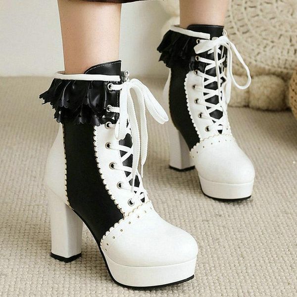 boots 2021 lolita style women ankle platform square high heel ladies short pu leather round toe lace up pink, Black
boots 2021 lolita style women ankle platform square high heel ladies short pu leather round toe lace up pink, Black