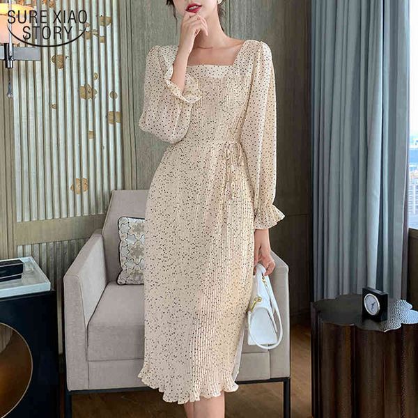 autumn french style polka dot chiffon dress square collar high waist pleated women with belt vestido feminine 11184 210508, Black;gray
autumn french style polka dot chiffon dress square collar high waist pleated women with belt vestido feminine 11184 210508, Black;gray