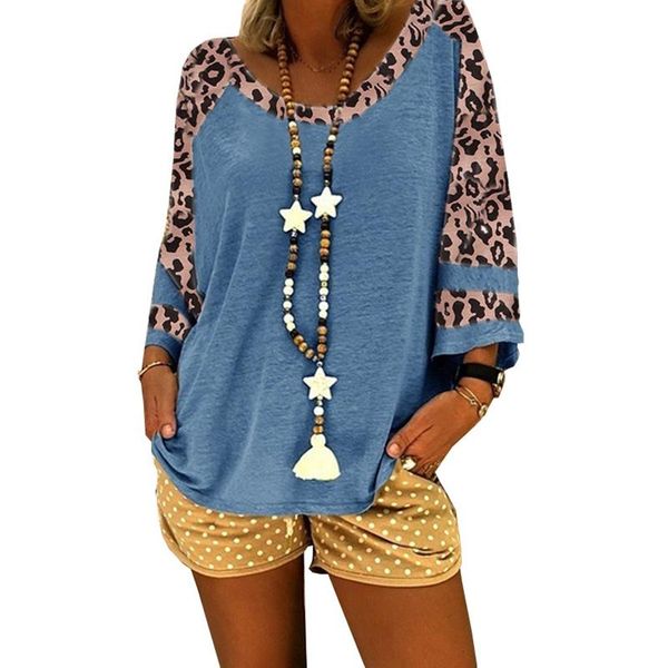 women's t-shirt leopard patchwork o neck three quarters sleeve t shirt women casual loose personality streetwear female plus size tees, White
women's t-shirt leopard patchwork o neck three quarters sleeve t shirt women casual loose personality streetwear female plus size tees, White
