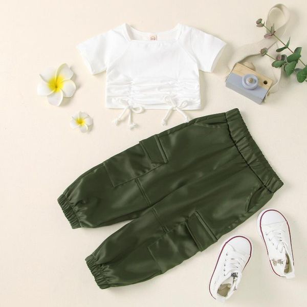 clothing sets 2021 0-5y fashion kids baby girl clothes pleated bandage white short sleeve crop t-shirt+army green pockets loose pants 2p
clothing sets 2021 0-5y fashion kids baby girl clothes pleated bandage white short sleeve crop t-shirt+army green pockets loose pants 2p