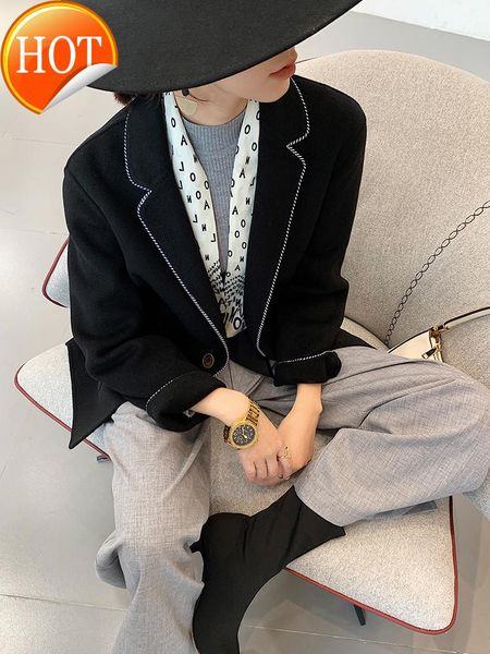 cashmere coat double-sided women's short little 2021 autumn winter loose high-end 100% wool men's suits & blazers, White;black
cashmere coat double-sided women's short little 2021 autumn winter loose high-end 100% wool men's suits & blazers, White;black