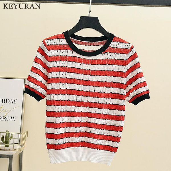 women's t-shirt 2021 summer women striped knitted korean short sleeve round collar hollow out knitting casual female tees t shirts, White
women's t-shirt 2021 summer women striped knitted korean short sleeve round collar hollow out knitting casual female tees t shirts, White