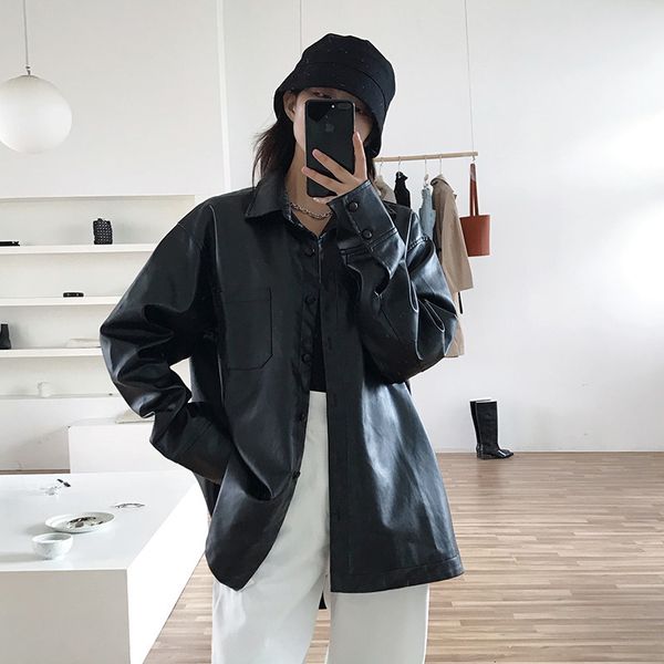 jackets korean casual style imitation shirt versatile autumn women fashion medium length pu leather coat, Black;brown
jackets korean casual style imitation shirt versatile autumn women fashion medium length pu leather coat, Black;brown