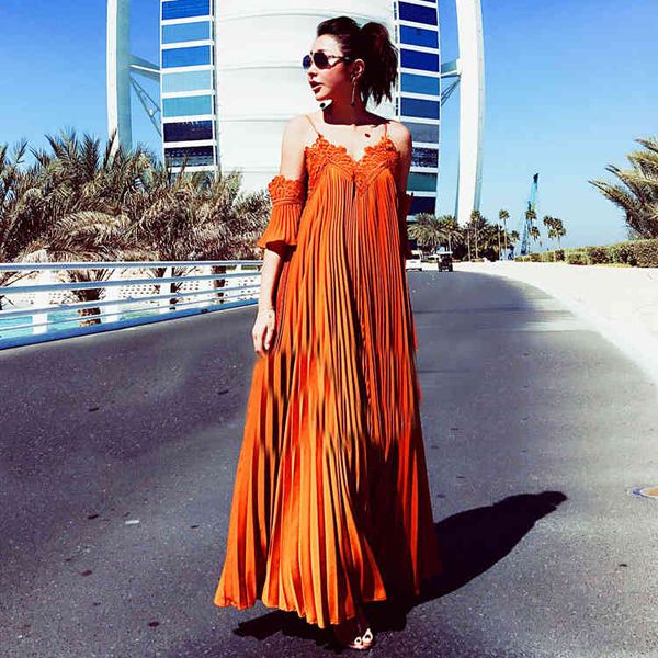 fashion orange autumn maxi bohemian style pleated women's elegant strap long dresses backless holiday dress, Black;gray
fashion orange autumn maxi bohemian style pleated women's elegant strap long dresses backless holiday dress, Black;gray