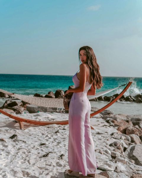 2021 spring new women's v-neck hanging wool jumpsuit casual pants, Black;white