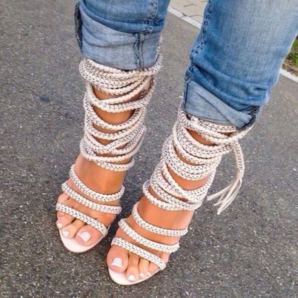 chain rope lace up sandals women lace-up thin heel party dress shoes cut-out strappy saandals boots for ship, Black
chain rope lace up sandals women lace-up thin heel party dress shoes cut-out strappy saandals boots for ship, Black