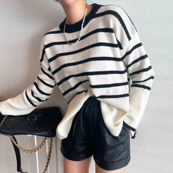 women's sweaters colorfaith autunm winter women striped fashionable vintage oversized split knitwears elegant lady sw3203jx zsnh, White;black
women's sweaters colorfaith autunm winter women striped fashionable vintage oversized split knitwears elegant lady sw3203jx zsnh, White;black