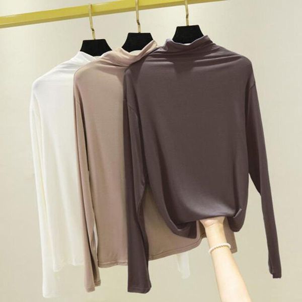 women's t-shirt plus size spring autumn solid half high collar bottoming shirts thin women casual modal long sleeve t lp014, White
women's t-shirt plus size spring autumn solid half high collar bottoming shirts thin women casual modal long sleeve t lp014, White
